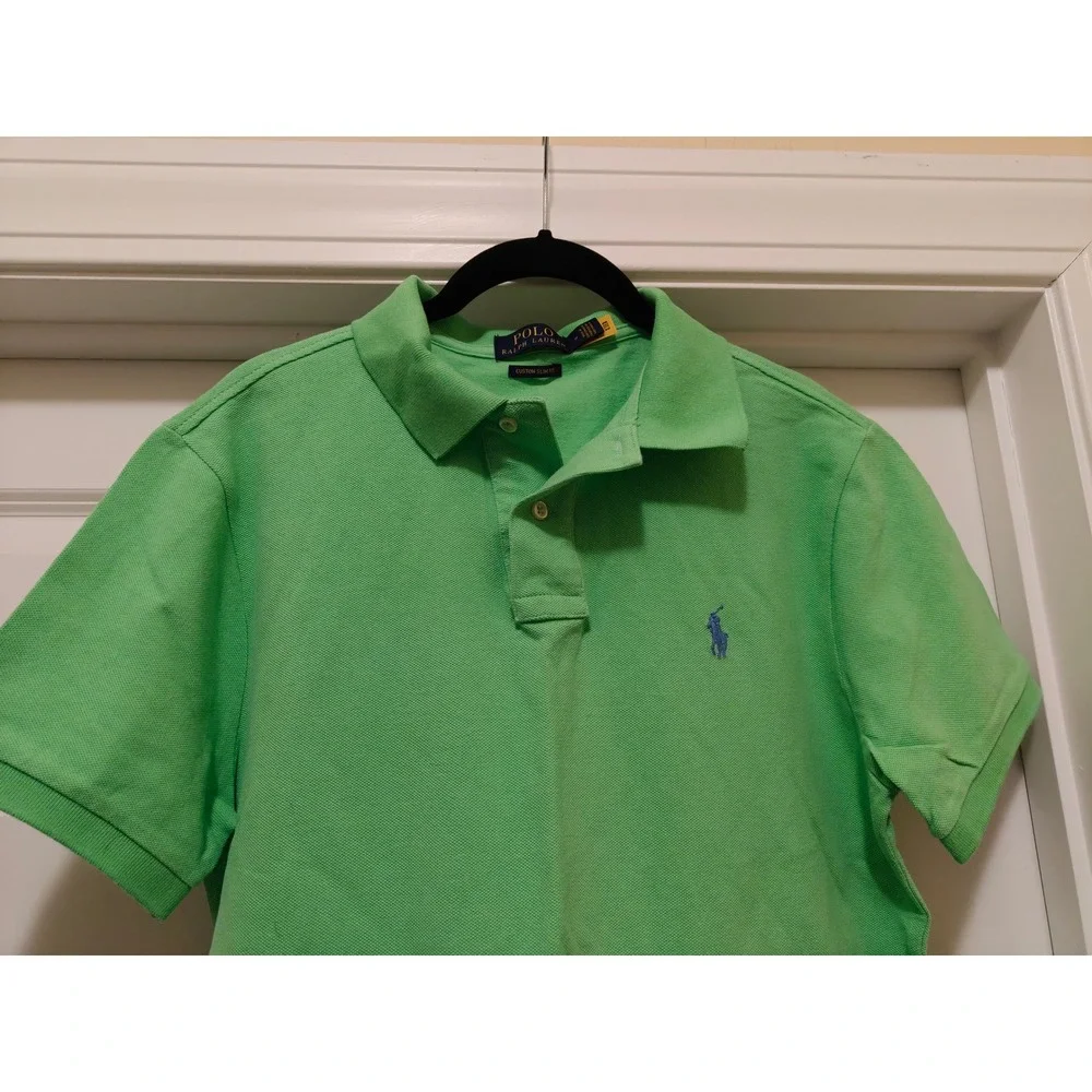 Polo Ralph Lauren Mens Custom Slim Fit Green Cotton Pique Polo Shirt Size M